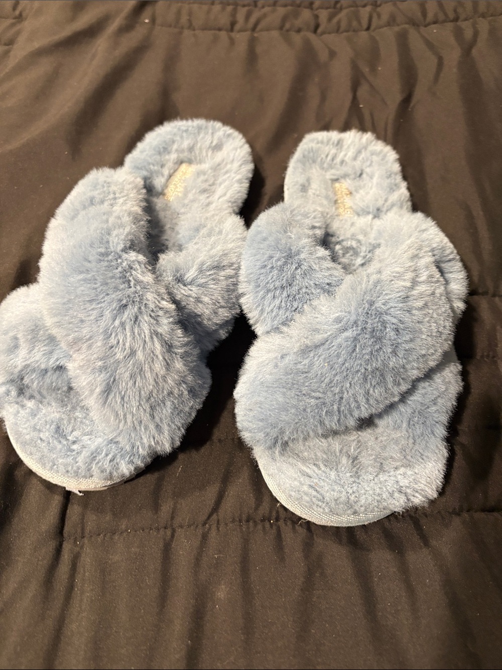 Michael Kors Plush Crisscross Faux-Fur Slide Slippers - Light Blue